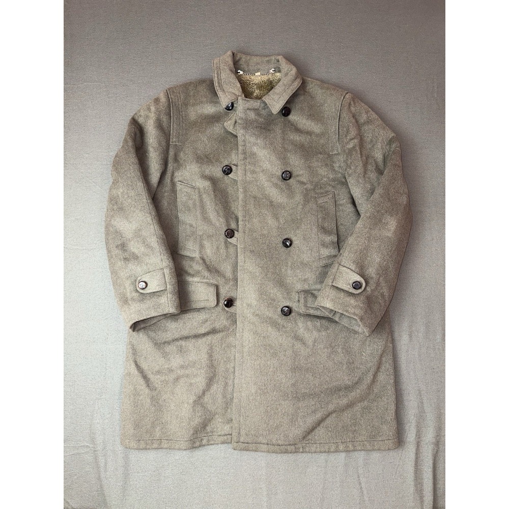 Vintage 60s Men's Wool Car Coat 42R Gray Double Breasted Plaid Blanket Lined